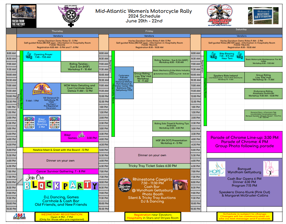 MAWMR Schedule | Mid-Atlantic Women's Motorcycle Rally | Women helping ...